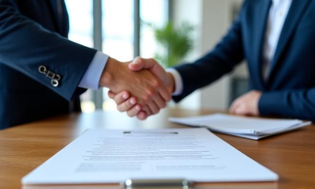 Empresarios firmando un contrato personalizado